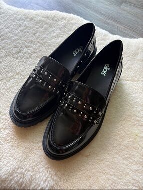 ellos Black Patent Studded Loafers